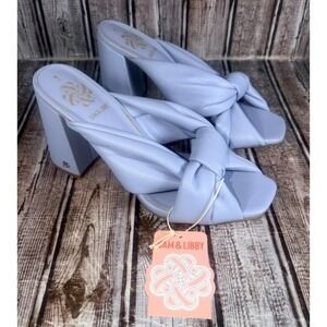 Sam & Libby Womens Size 9 Blue Knot Slide Heels Block Heel Sandals NEW